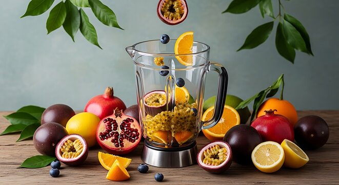 Fresh Fruit Blender Preparation passion fruit pomegranate