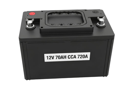 Black 12V 70AH CCA 720A Car Battery With Silver Terminals isolated on Transparent Background