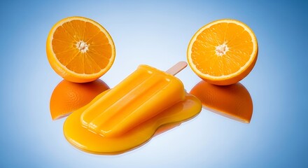 Orange popsicle melting with citrus fruit orange fruit