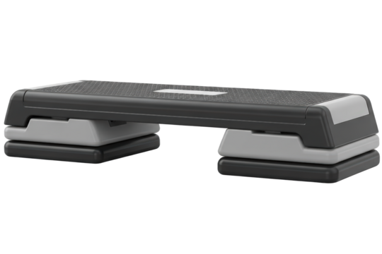 Black and Gray Aerobic Step Platform for Fitness and Exercise With Adjustable Height Options isolated on Transparent Background