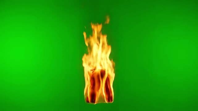 Green Screen isolated burning flame on used for fire video effect scene 3 with distortion, overlay, glitch, static noise, scan lines black background, 4k animated loop