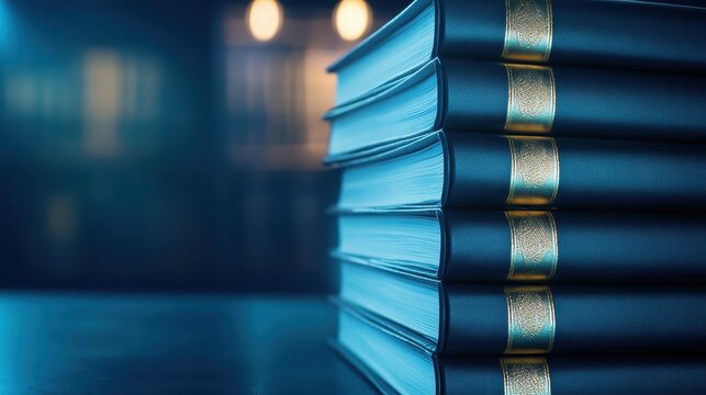 Neatly stacked books with gold trim representing policy documents - Powered by Adobe