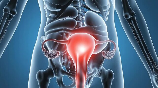 Medical Visualization Of Uterus Anatomy Displaying Inflammatory Condition Against A Blue Background For Educational And Promotional Purposes