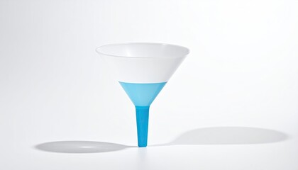 Blue-bottomed white funnel casts long shadow on white backdrop