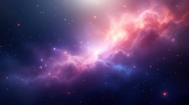 Vibrant cosmic nebula with glowing stars and gas clouds in deep space