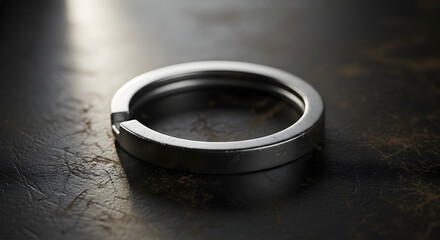 Close-up view of a simple metal keychain ring on a textured surface, symbolizing security and organization