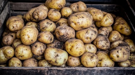 Pile of freshly harvested organic potatoes ready for market