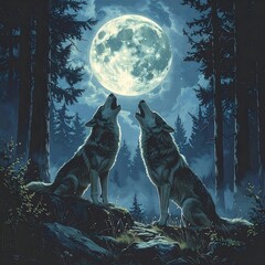 Two Wolves Howling Massive Full