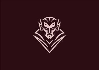 A sleek vampire logo in minimalist silhouette style, showing a mysterious face with sharp fangs and elegant shadows, symbolizing darkness, power, and allure in a modern vector concept