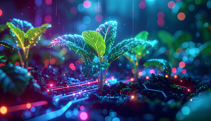 Digital Agriculture Plants Growing with Futuristic Tech Glow