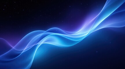 Abstract blue and purple flowing waves with stars in deep space