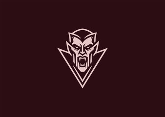 Obraz premium A sleek vampire logo in minimalist silhouette style, showing a mysterious face with sharp fangs and elegant shadows, symbolizing darkness, power, and allure in a modern vector concept