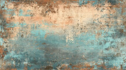 Abstract textured background with peeling paint in turquoise and brown hues, evoking a sense of age and decay