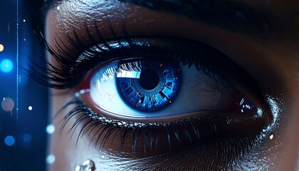 Close-up of a Futuristic Cybernetic Eye with Digital Technology Integration