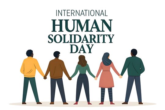 Diverse Group Holds Hands Under International Human Solidarity Day Banner