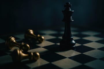 Dramatic chessboard showdown mastering control and power in governance strategies darkened arena artistic perspective