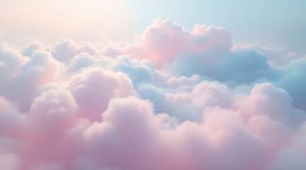 Serene fluffy clouds in soft pink and blue, ethereal sky scene