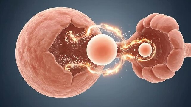 Detailed 3D Animation of Oogenesis Cell Division Process Showing Ovarian Follicle Development and Egg Cell Maturation