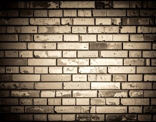 Close-up of aged, textured brick wall with a sepia tone