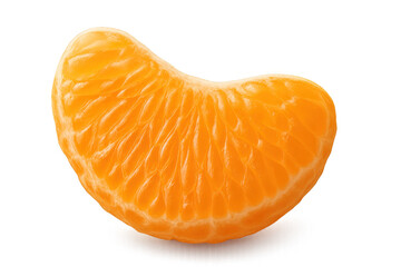 Tangerine segment peeled and fresh, showing vibrant orange pulp, healthy citrus fruit slice, transparent background