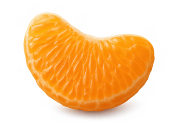 Tangerine segment peeled and fresh, showing vibrant orange pulp, healthy citrus fruit slice, transparent background