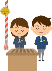 Obraz premium 合格祈願をする受験生のイメージイラスト（男女）