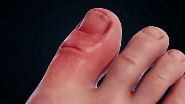 Animated Gout Inflammation CloseUp of Swollen Red Big Toe Joint in Medical Visualization