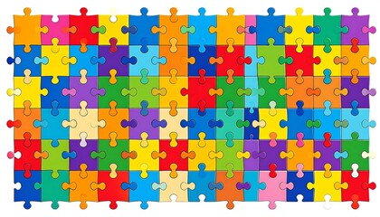 Colorful Puzzle Pieces Assembled, Concept of Teamwork, Problem Solving, Cooperation