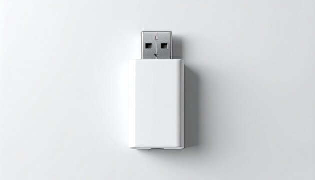 White USB drive, centered, on clean white surface