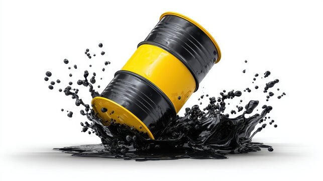 Beautiful photo of 3d realistic vector icon illustartion. Hazard barrel in black oil splash. Isolated on white background.
