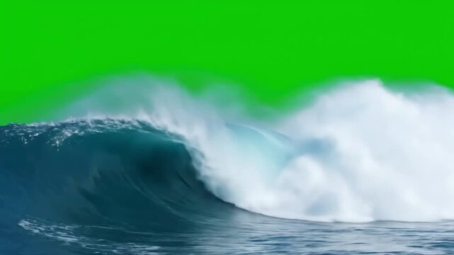 Abstract Digital Canvas with ocean wave green screen background powerful sea crashing against a surreal chroma key sky ideal for creative video editing and visual effects distortion, overlay, glitch