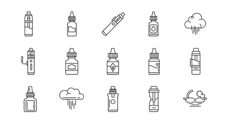 E-Cigarette Icon Array: A carefully curated array of e-cigarette icons, each representing a unique design and feature, set against a clean, modern backdrop. 