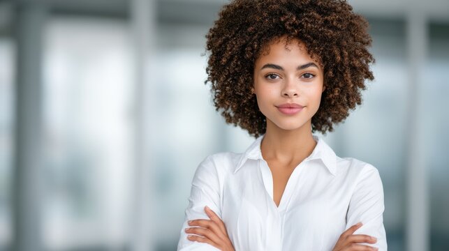 Confident entrepreneur professional businesswoman in modern office emphasizing success and empowerment