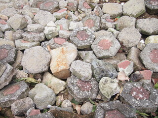 Construction Debris and Ruined Interlocking Brick Pavement