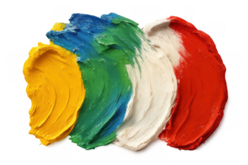 Vibrant paint strokes creating an abstract rainbow color smear, textured surface on transparent background