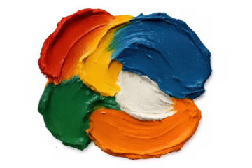 Palette knife painting technique creating abstract colorful paint swirls with vibrant oil texture on transparent background