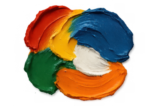 Palette knife painting technique creating abstract colorful paint swirls with vibrant oil texture on transparent background