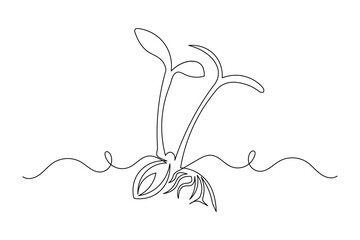 Seed with sprouting plant continuous one line minimalist art design