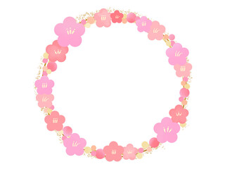 梅の花の丸いフレーム：年賀状・正月素材