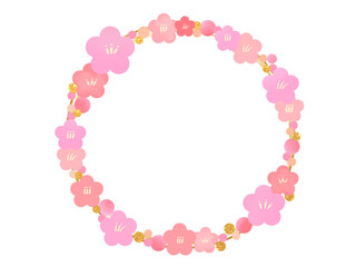 梅の花の丸いフレーム：年賀状・正月素材