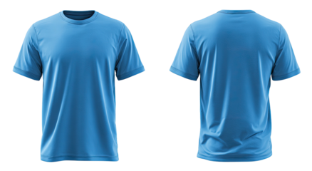 Sky-blue tee shirt, front and back views, isolated