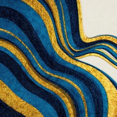 Abstract flowing waves of shimmering gold and deep blue glitter, creating a luxurious and dynamic texture with a sense of movement and depth, perfect for elegant designs