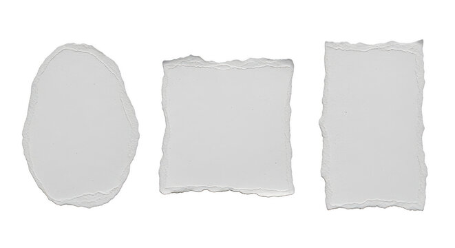 Three blank torn paper pieces isolated on transparent background for message concept