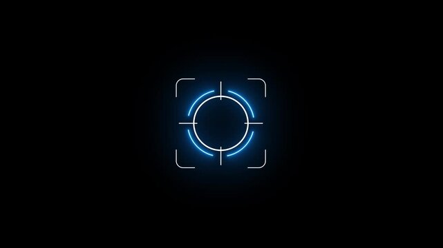 Futuristic Sci-Fi HUD Targeting System with Animated Crosshairs and Digital Data Readout. neon circle target lock animation. 4k