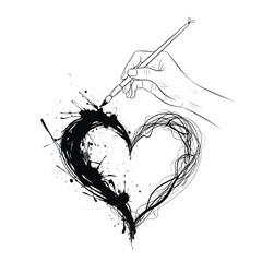 Abstract shattered heart symbol made of light particles and fragments isolated on transparent background