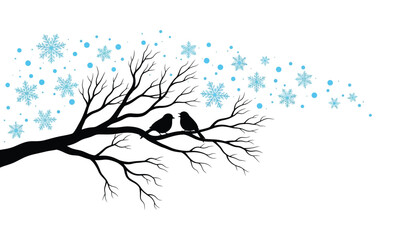 Fototapeta premium Winter birds on branch silhouette vector illustration design