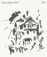 A beautifully detailed sketch of a rustic Alpine cabin capturing the charming aesthetic
