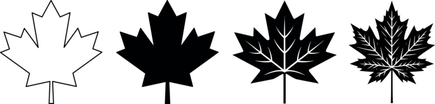 Set of flat maple leaf shape, Canadian maple leaf icon set, icon logo, Vector illustration