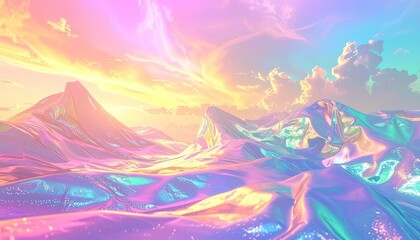 Iridescent mountains under pastel sky