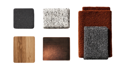 Assorted textures; tiles, wood, copper, stone